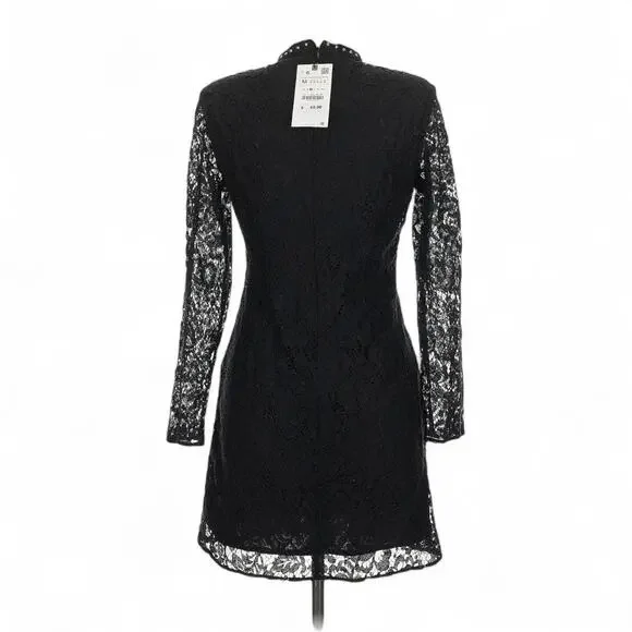 NWT Zara Black Lace Cocktail Party Dress Size Medium Long Sleeve - Picture 3 of 8